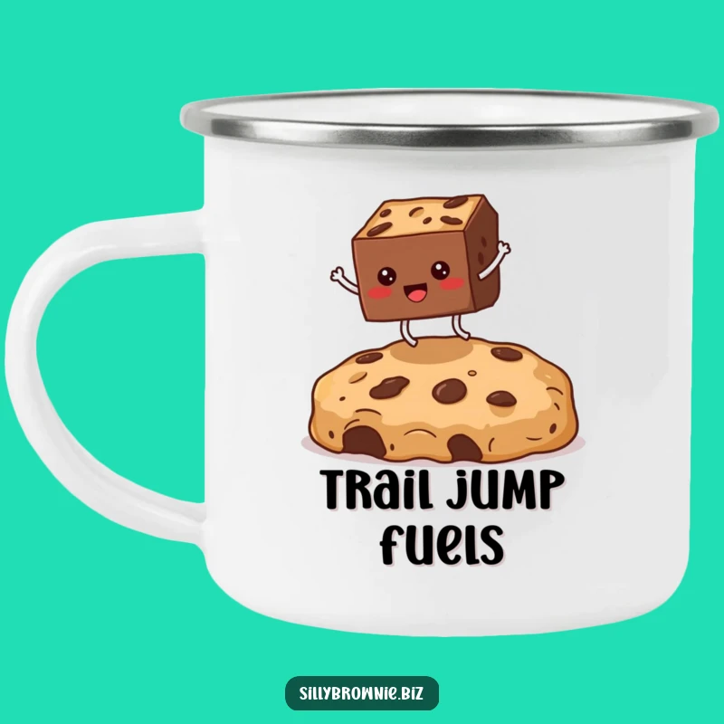 Funny Brownie Jumping Camping Mug - Hilarious Outdoor Dessert Gift