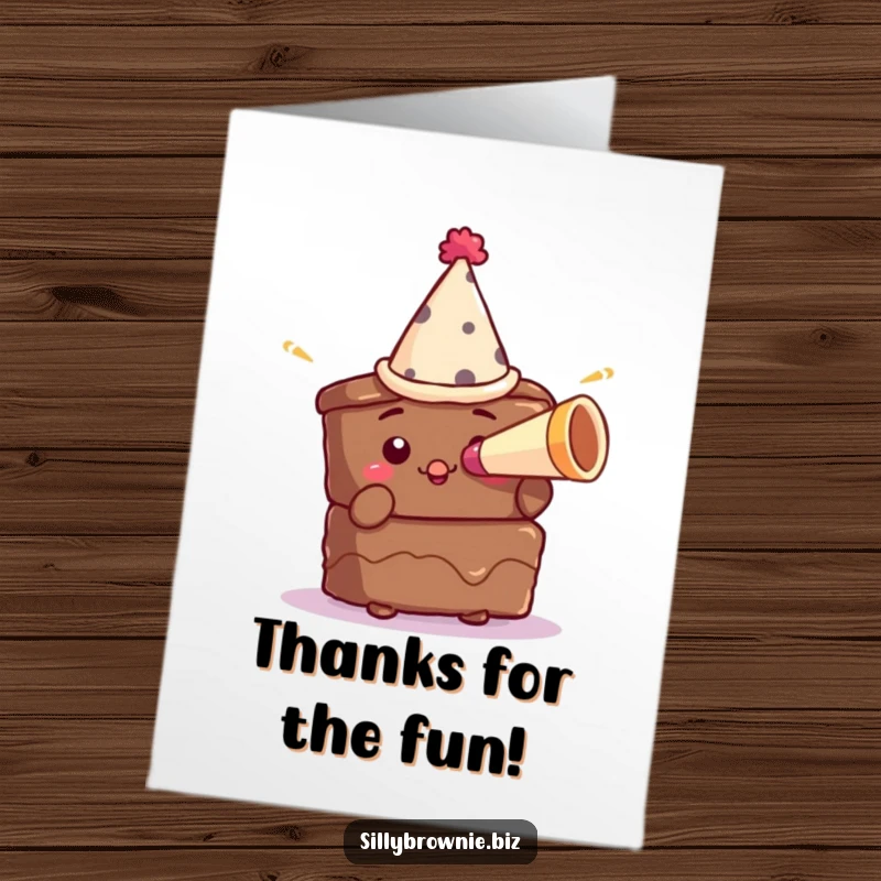 Funny Free Printable Thank You Card: A brownie in a party hat blows a miniature party horn to express thanks.